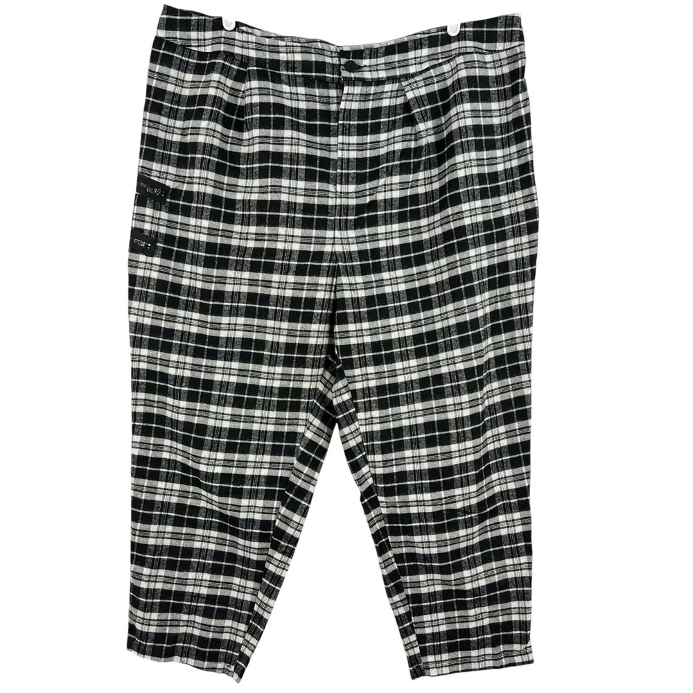 SHEIN Women's Curve Plaid Fleece Black White Ankle Pants Size 3XL High Rise